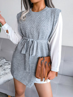 Belt Vest Wool Skirt Knitted Dress