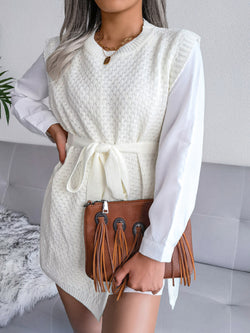 Belt Vest Wool Skirt Knitted Dress