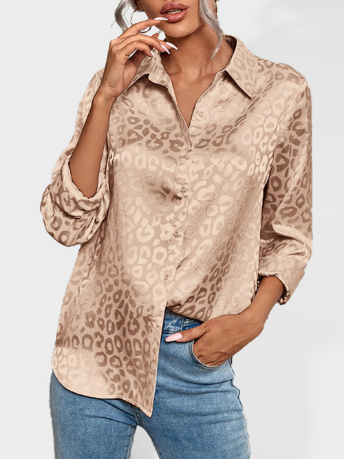 Open Button Leopard Jacquard Long-Sleeved Shirt