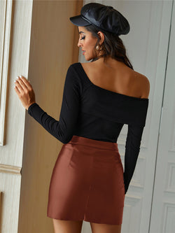 High Waist Irregular Leather Skirt