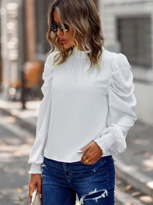 Puff sleeve Solid Color Casual Shirt