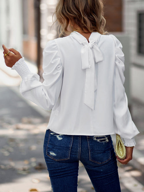 Puff sleeve Solid Color Casual Shirt