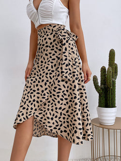 All-Match Polka Dot Print Slit Skirt