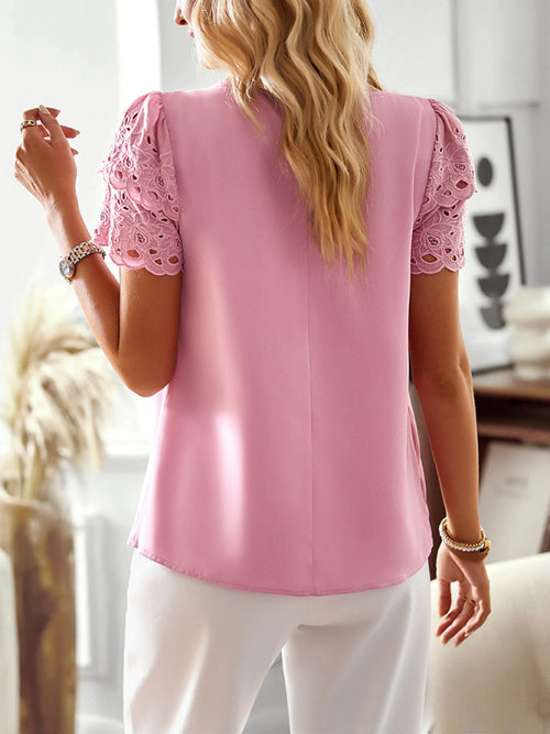 Elegant Stitching Lace Sleeve Short-Sleeved Top