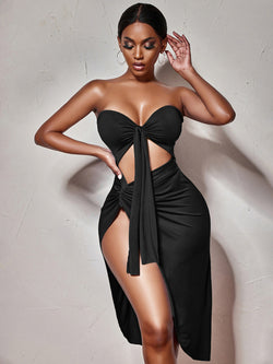 Wrapped Breast Strap Hollow Side Slit Dress
