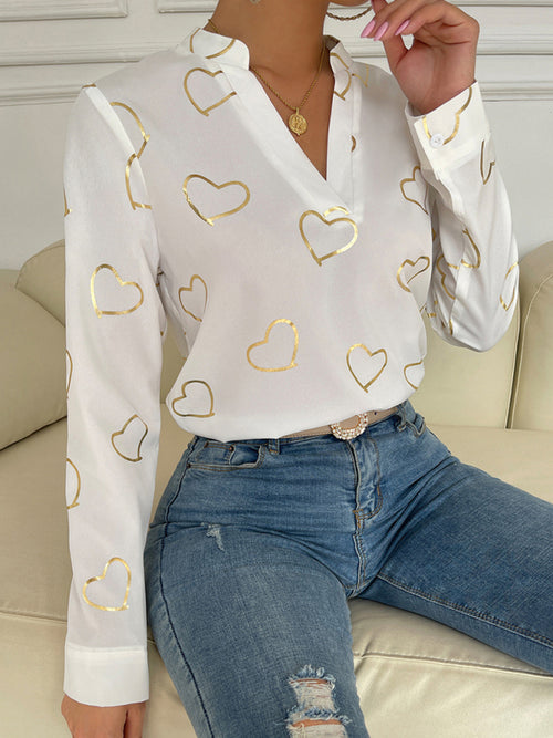 Love Stamping Elegant V-Neck Shirt
